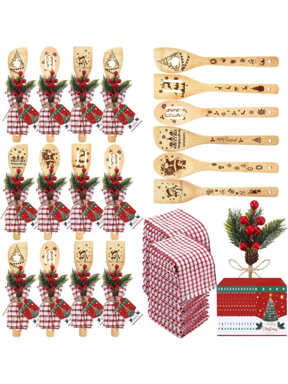 12 Sets Christmas Kitchen Utensils - Bamboo Baking Tools & Cooking Gift Set